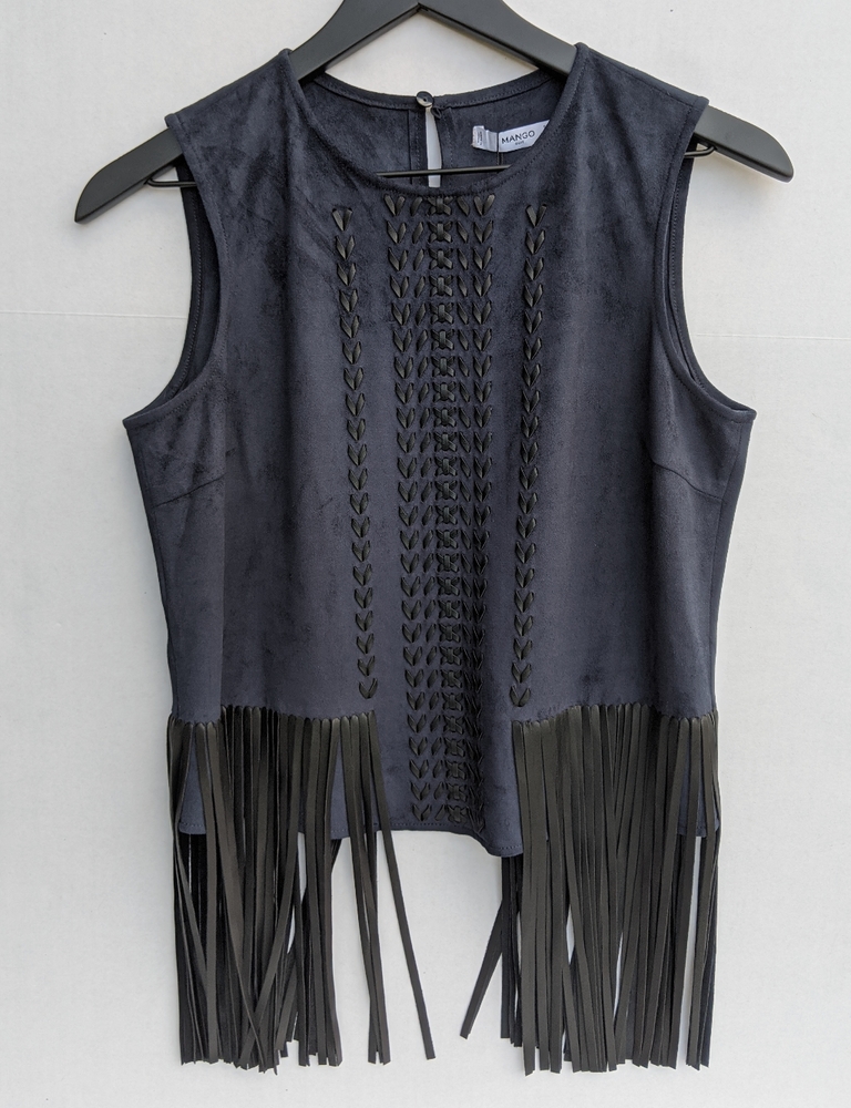 New! Mango Suede and Leather Fringe Top size small